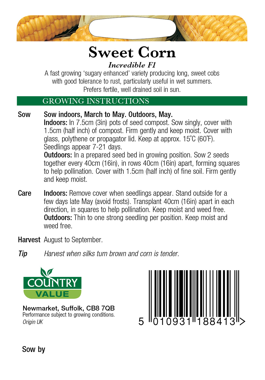 Sweet Corn Incredible F1 25 Seeds