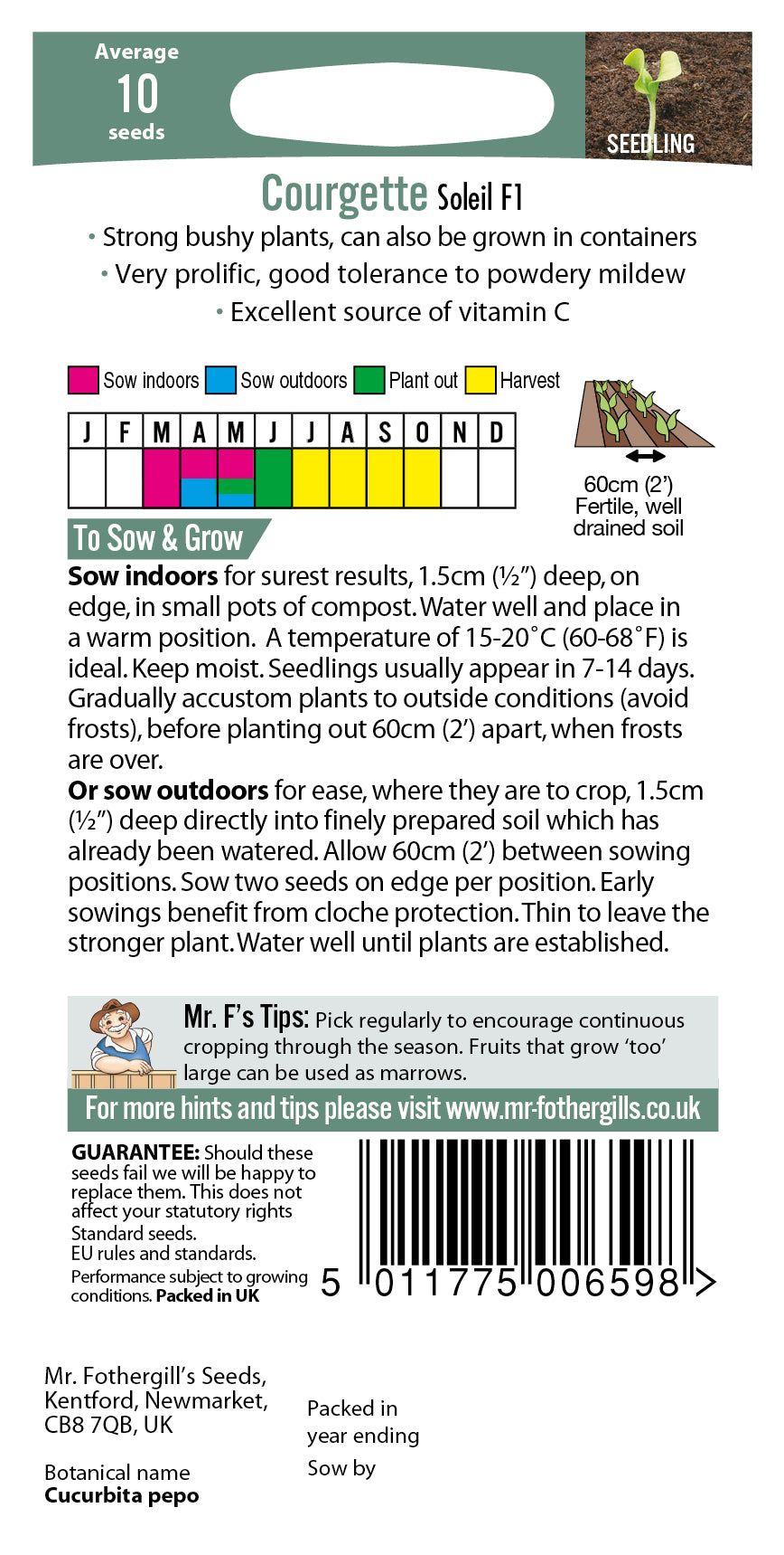 Courgette Soleil F1 10 Seeds - Mr Fothergills