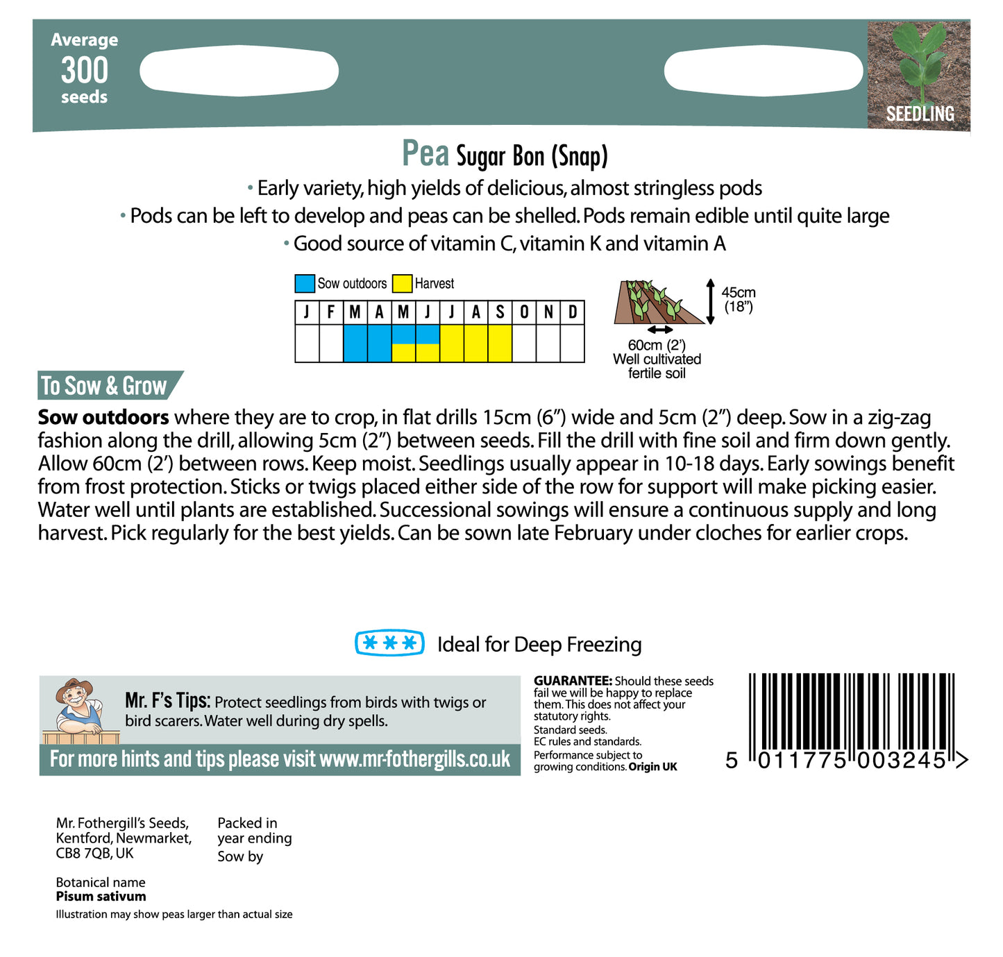 Pea (Snap) Sugar Bon 250 seeds