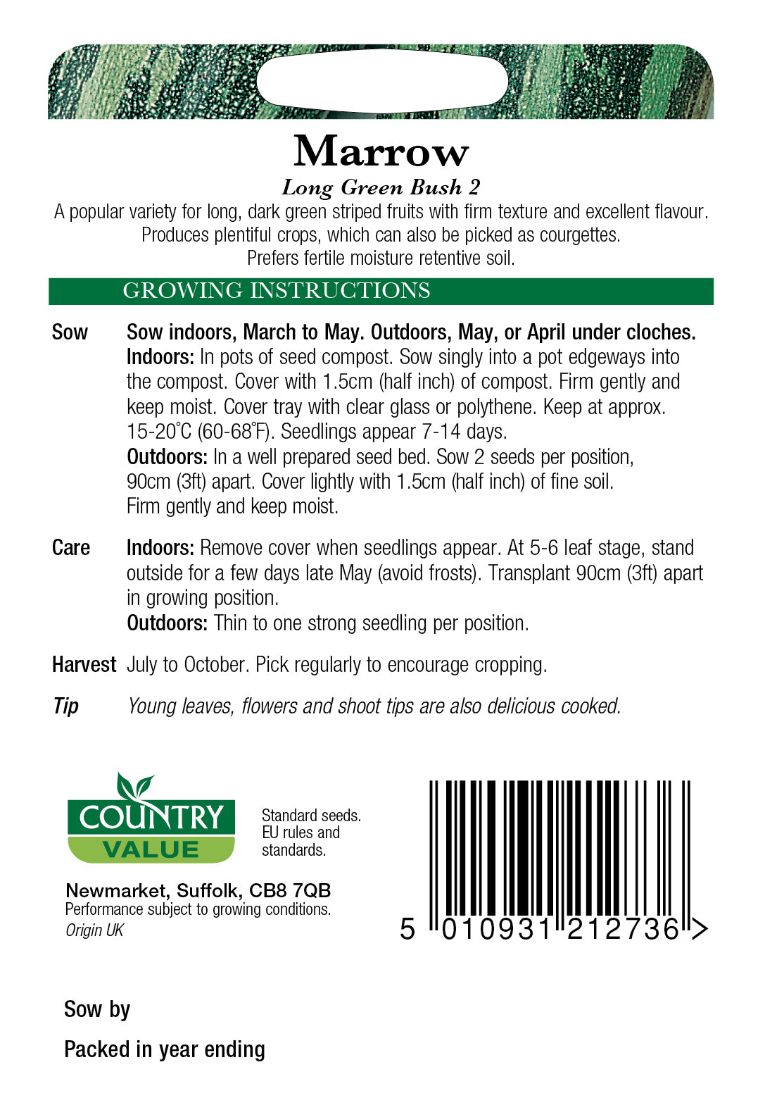 Marrow Long Green Bush 8 Seeds