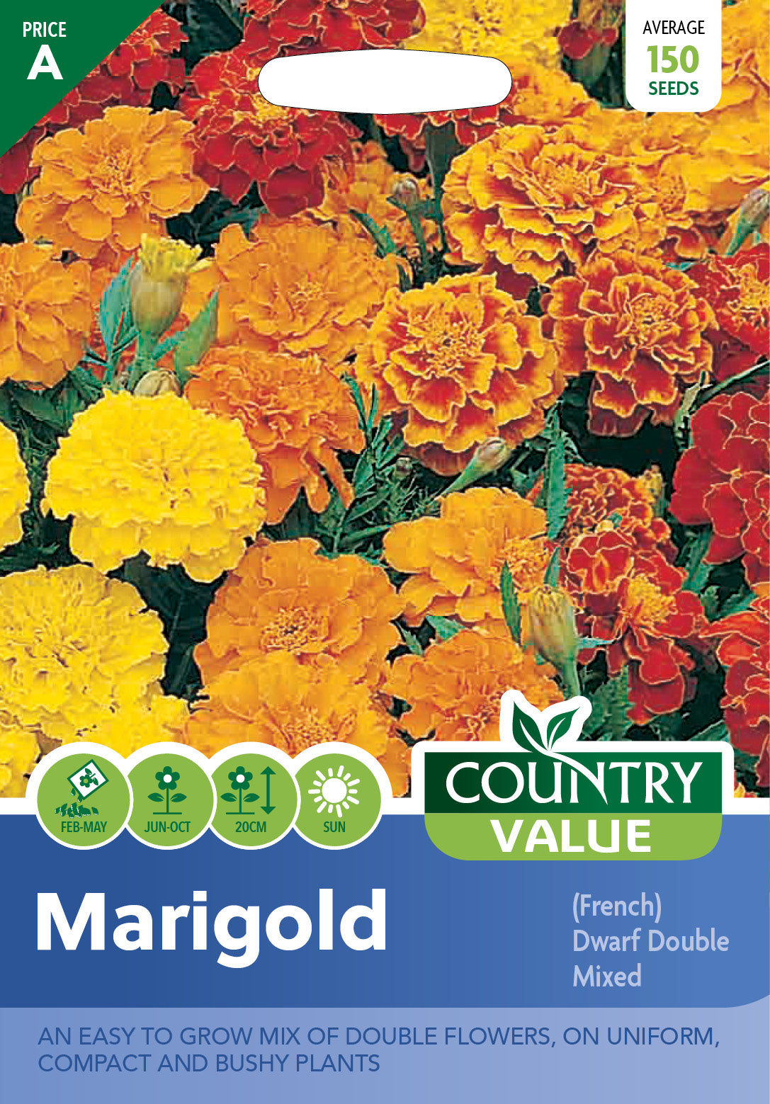 Marigold (French) Dwarf Double Mixed 150 Seeds