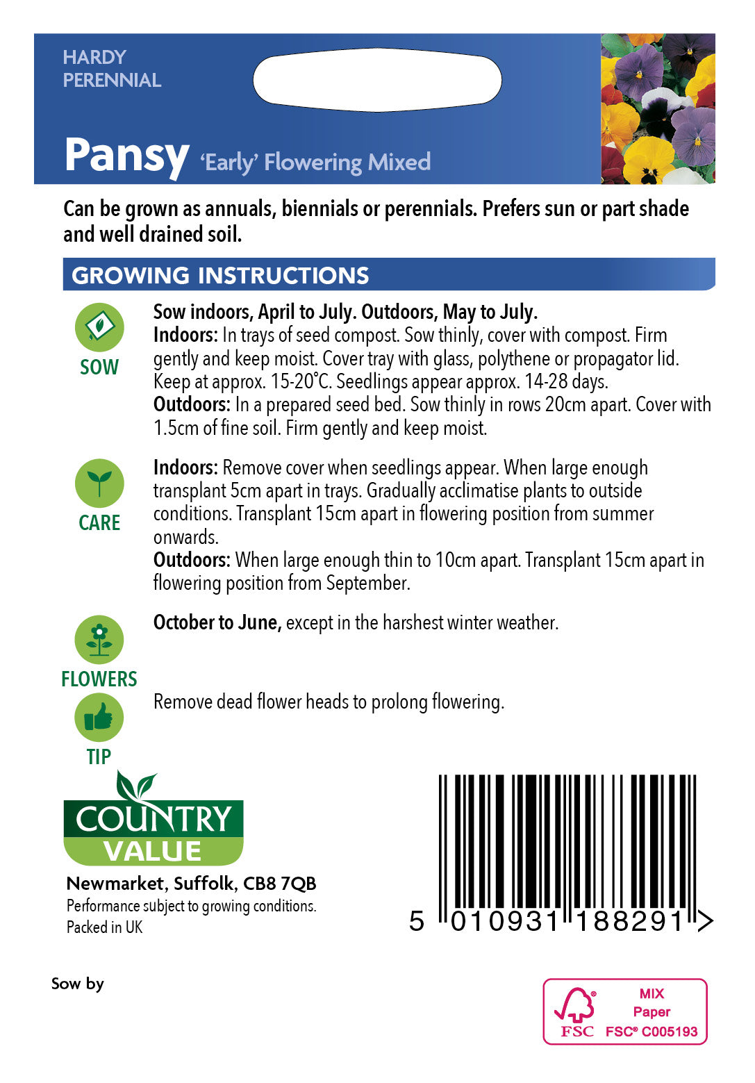 Pansy 'Early' Flowering Mixed 40 Seeds