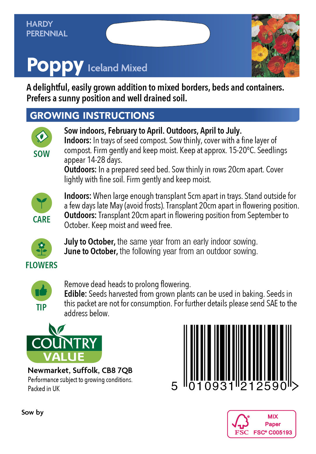 Poppy Iceland Mixed 1200 Seeds