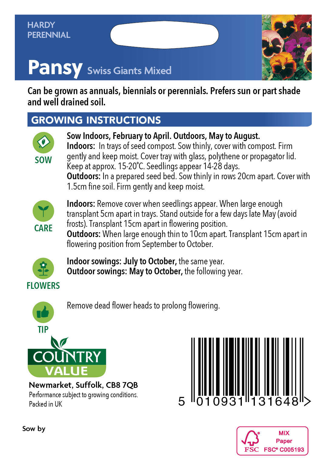 Pansy Swiss Giants Mixed 100 Seeds