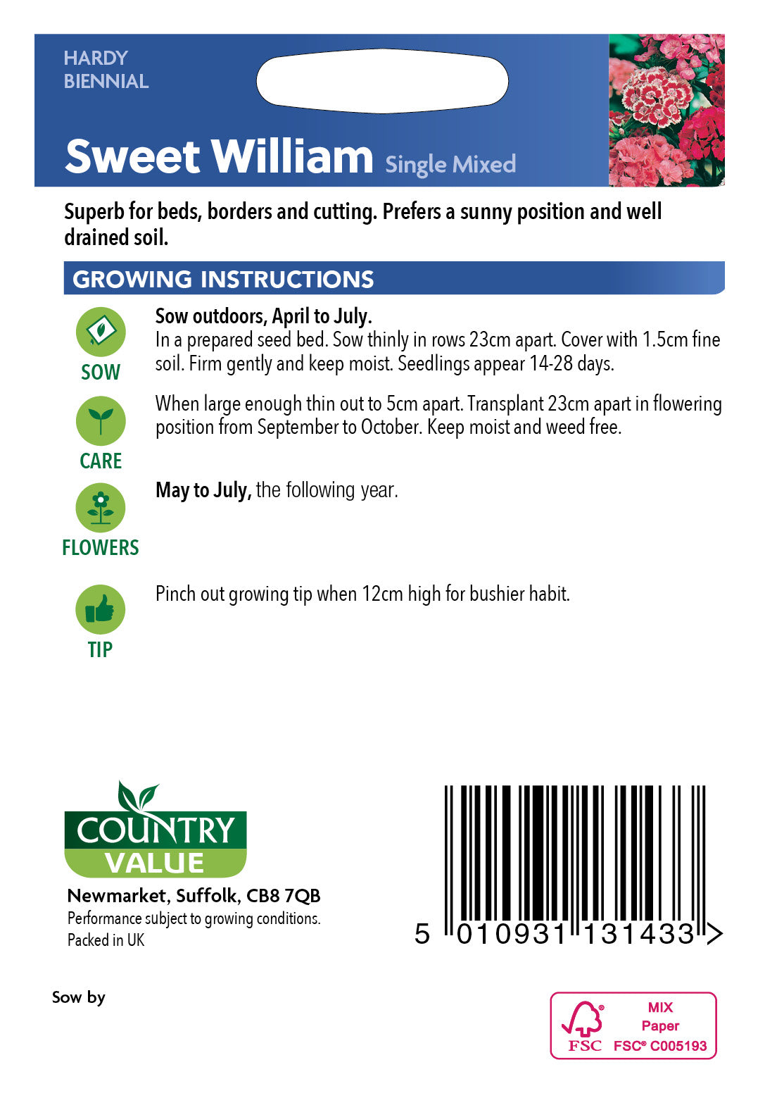 Sweet William Single Mixed 400 Seeds