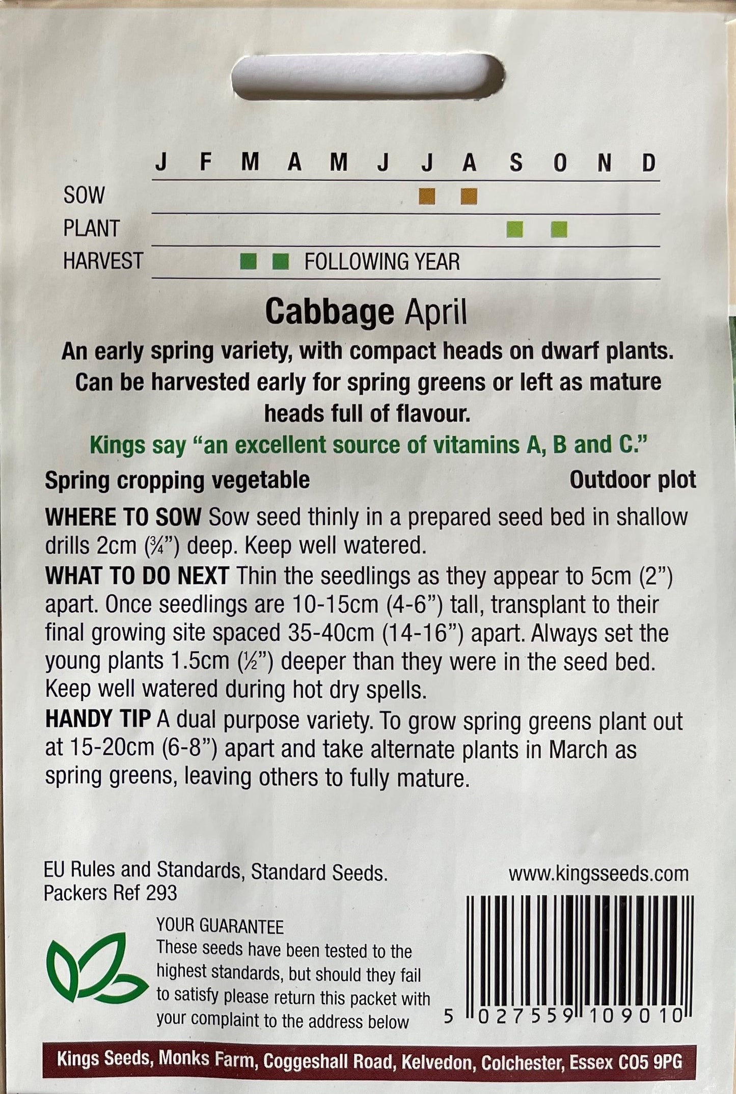 Cabbage April Seeds 500 Seeds