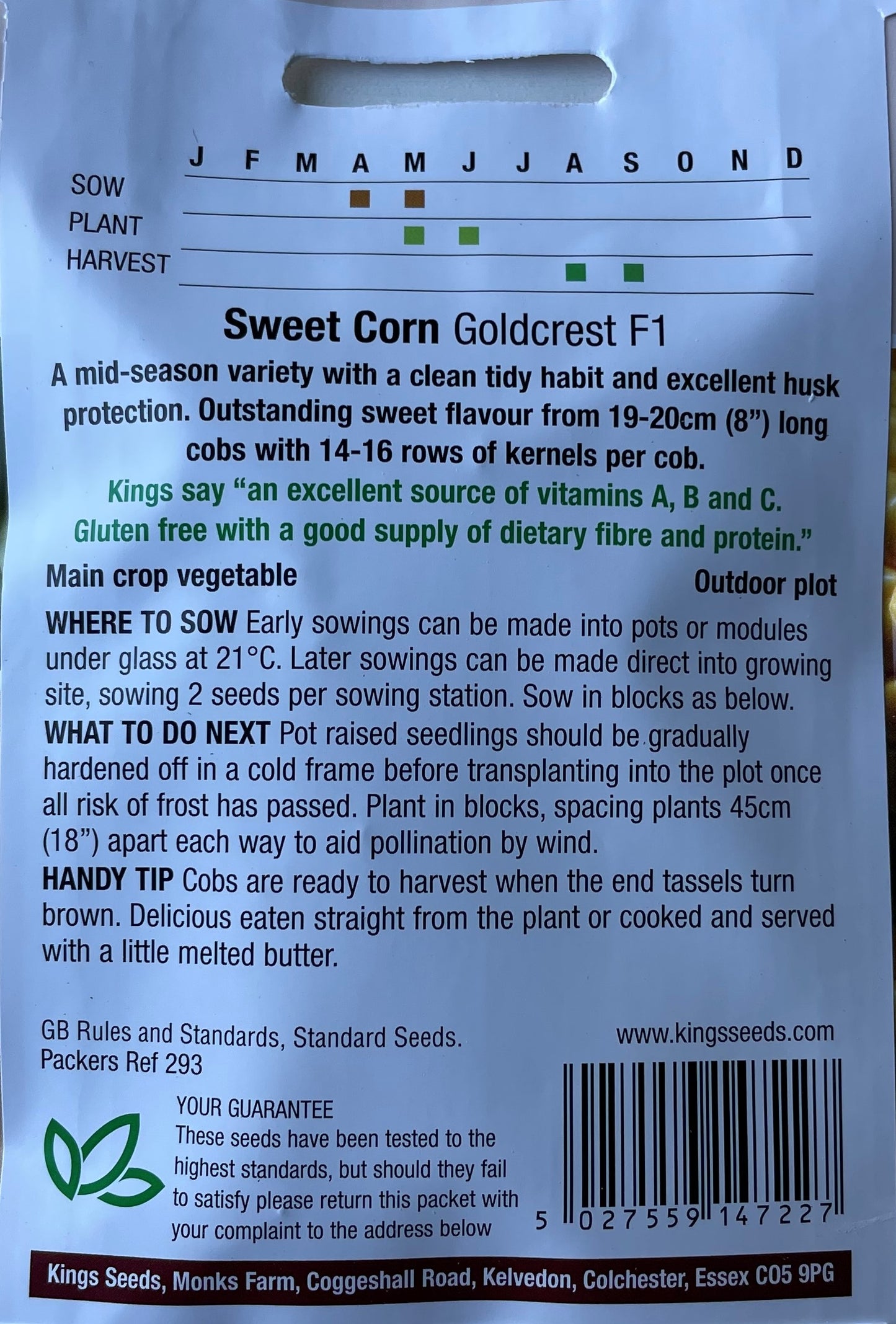 Sweet Corn Goldcrest F1 50 Seeds