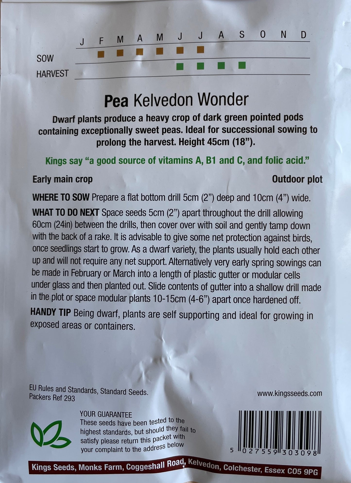 Pea Kelvedon Wonder 350 Seeds