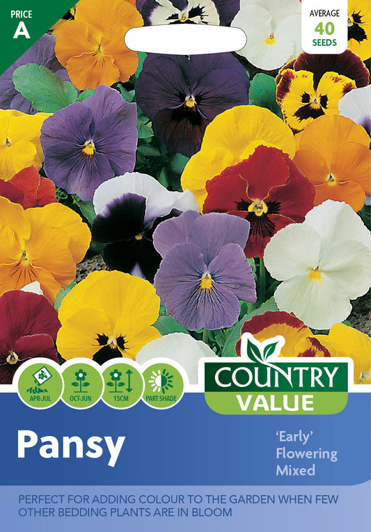 Pansy 'Early' Flowering Mixed 40 Seeds