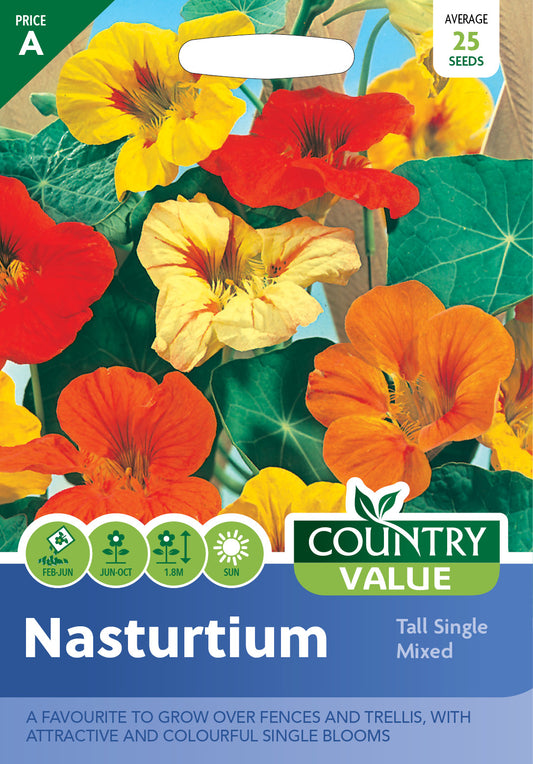 Nasturtium Tall Single Mixed 25 Seeds