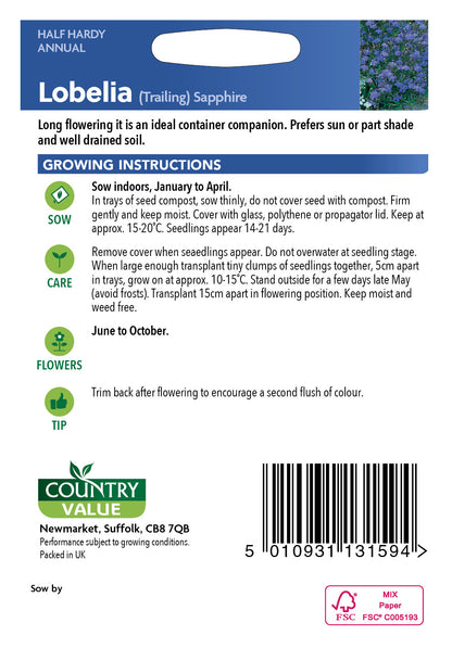 Lobelia (Trailing) Sapphire 1500 Seeds