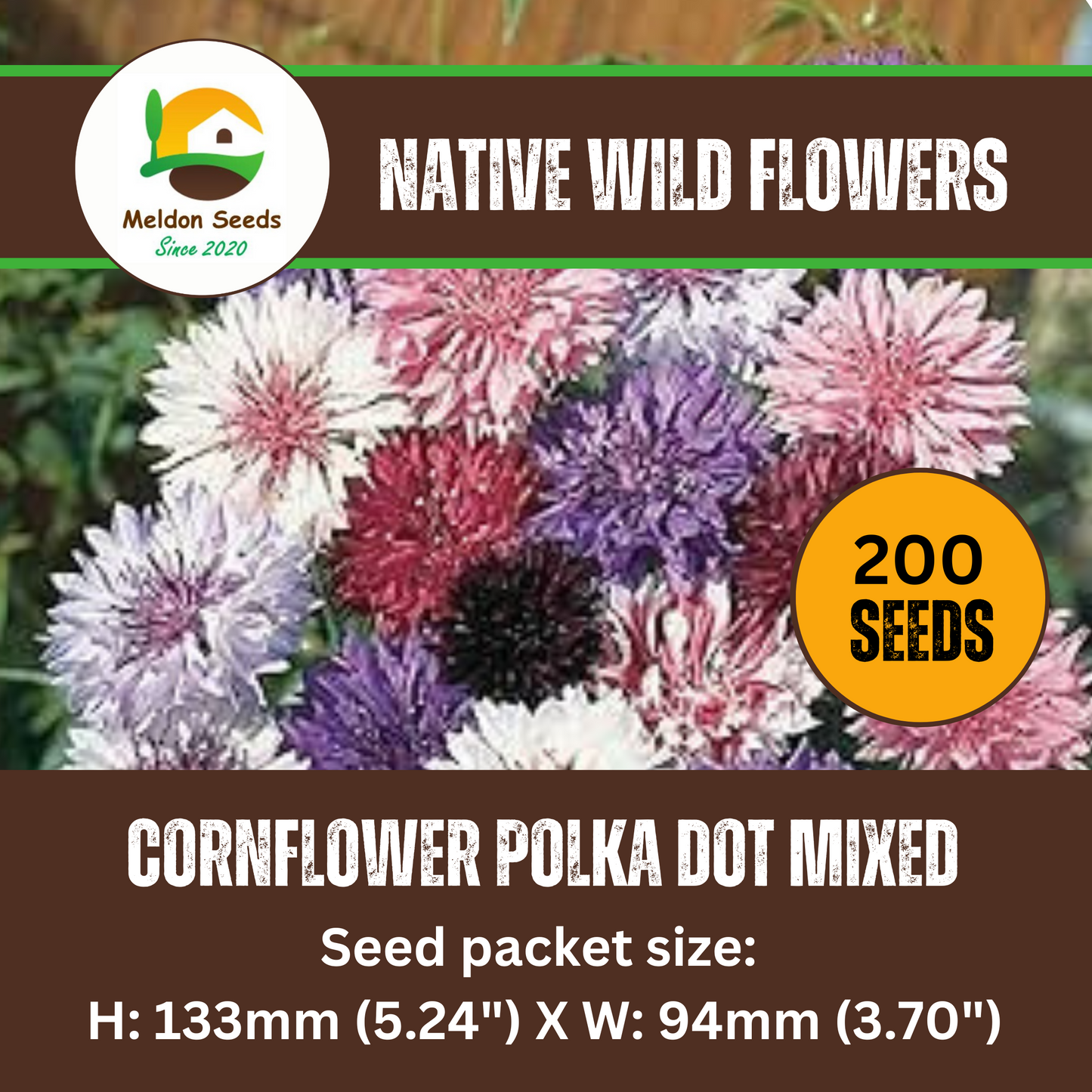 Cornflower Polka Dot Mix Seeds - 200 Native UK Wild Flower Seeds for Attracting Birds, Bees, Wildlife, Pollinators, Suitable for Growing Outdoors in Meadows, Fields and Gardens by Meldon Seeds